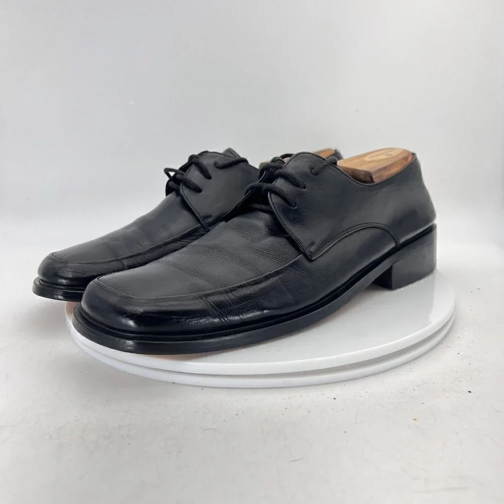 Brunello Men Size 10.5 Black Leather Square Toe Derby Dress Shoes